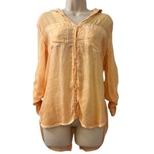 Beach Lunch Lounge Button-Up Tunic Blouse Lightweight Peach Shirt Size Small